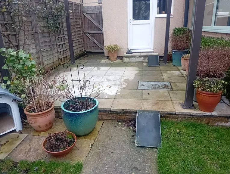 patio in Cambridgeshire before lifting