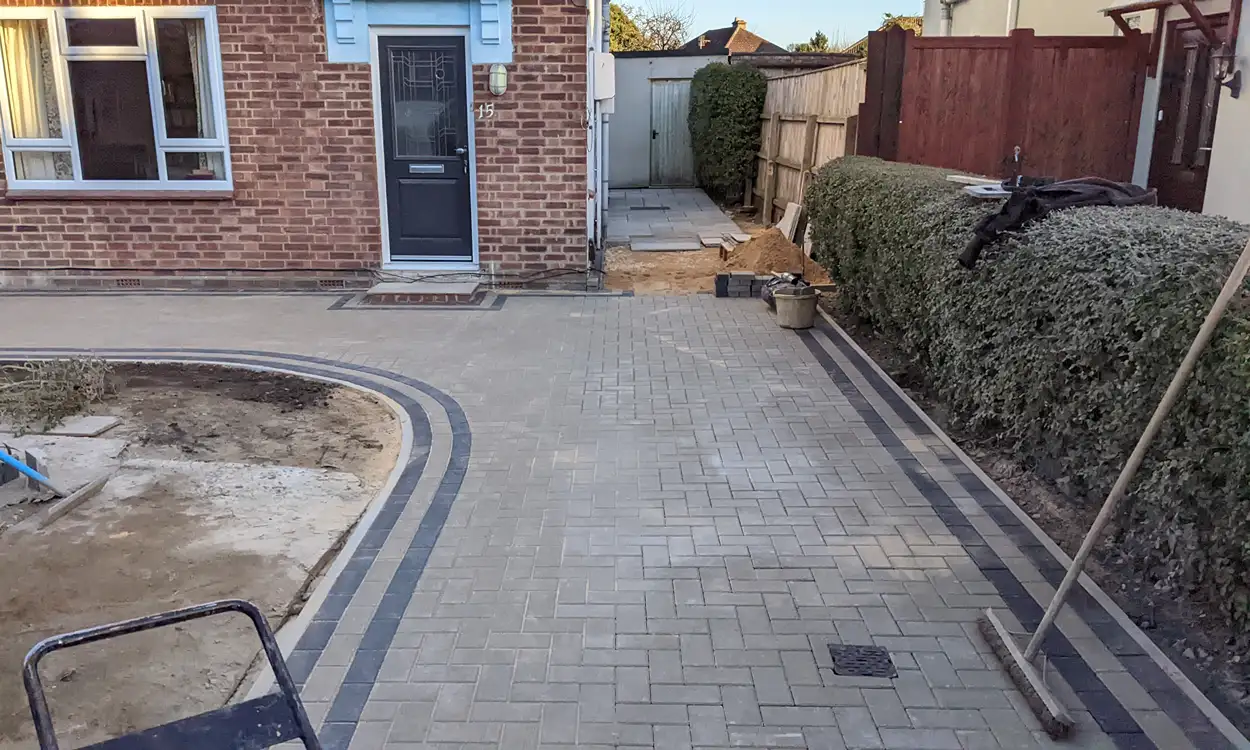 block paving driveway being installed